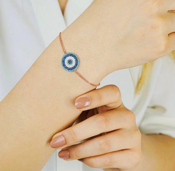 925 Sterling Silver Evil Eye Bracelet – Rose Gold Plated