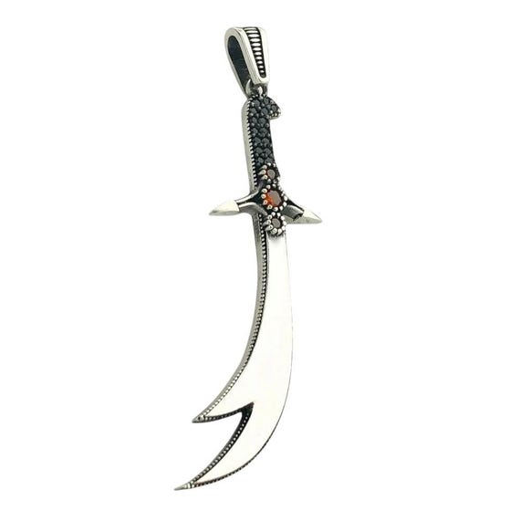 925 Sterling Silver Pendant with Red Stone – Zulfiqar Sword Design – 6.80 g