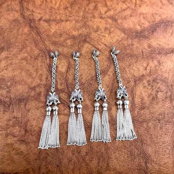 925 Sterling Silver Handmade Double Wolf Head Tassel Ottoman Style Silver Tasbih Accessory