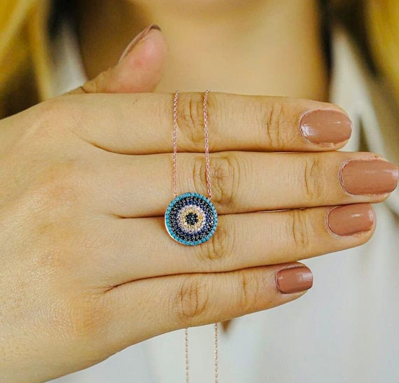 925 Sterling Silver 7-Layer Evil Eye Necklace – Elegant Multi Strand Jewelry