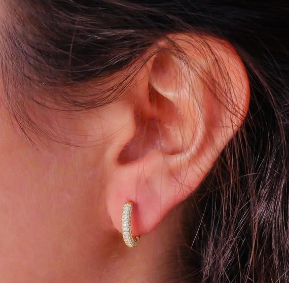 925 Sterling Silver Hoop Earrings with White Zircon – Gold Plated