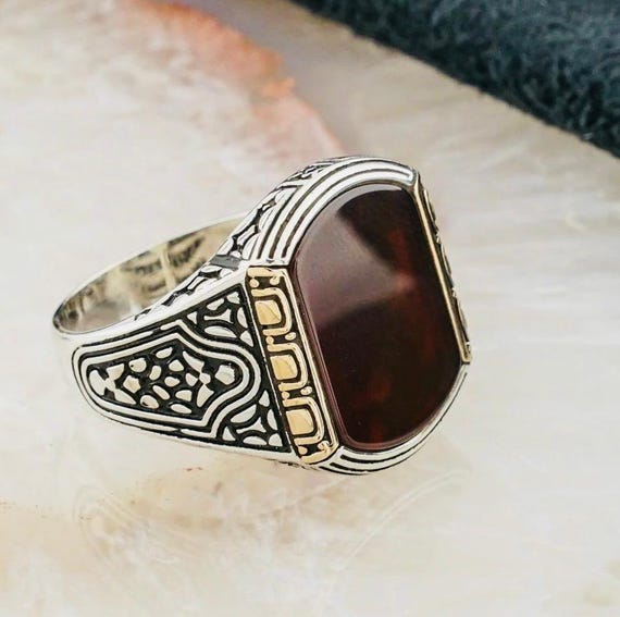 925 Sterling Silver Men’s Ring with Plain Agate Stone