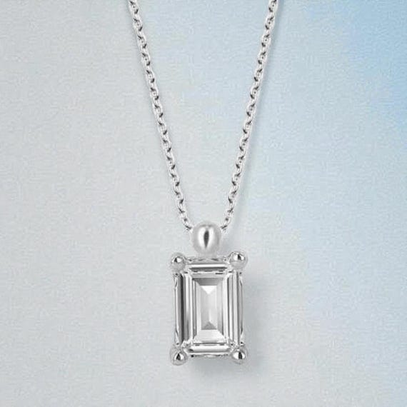 925 Sterling Silver Baguette Solitaire Necklace – Dainty Crystal Pendant