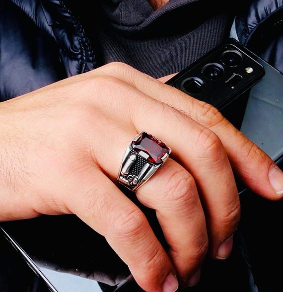 925 Sterling Silver Men’s Ring with Zircon – Revolver Design