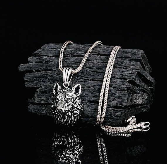 Wolf Head Motif 925 Sterling Silver Men’s Necklace – 60 cm – 14 g