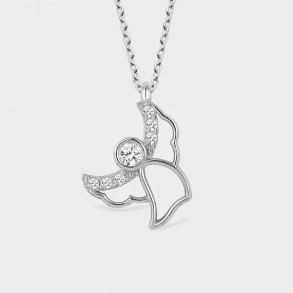 925 Sterling Silver Angel Pendant Necklace with Crystal – Dainty Melek Jewelry
