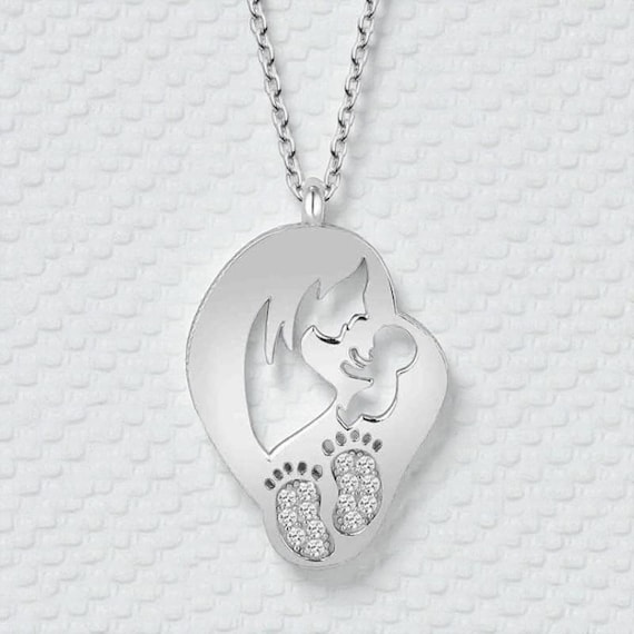 925 Sterling Silver Mother Baby Pendant Necklace – Sparkling Artisanal Gift