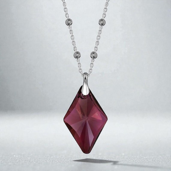 Amethyst Crystal Pendant Necklace  925 Sterling Silver Chain  Purple Crystal