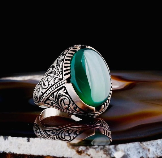 925 Sterling Silver Men’s Ring with Agate Stone