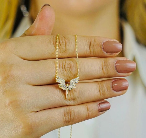 925 Sterling Silver Angel Necklace with Zircon Stones – Gold Plated