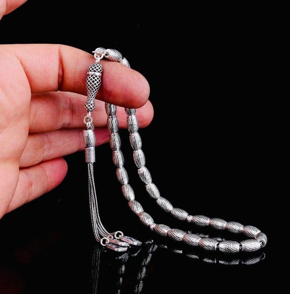 925 Sterling Silver Barley Cut Tasbih - 33 Bead Muslim Prayer Beads