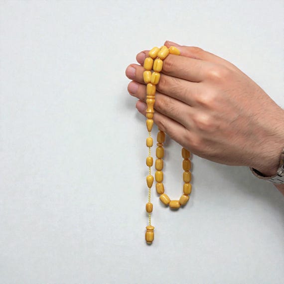 Handmade Yellow Pressed Amber Prayer Beads Tasbih Islamic Gift for Men