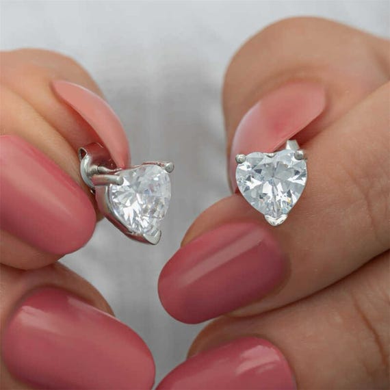 Heart Stud Earrings for Women 925 Sterling Silver Cubic Zirconia Heart