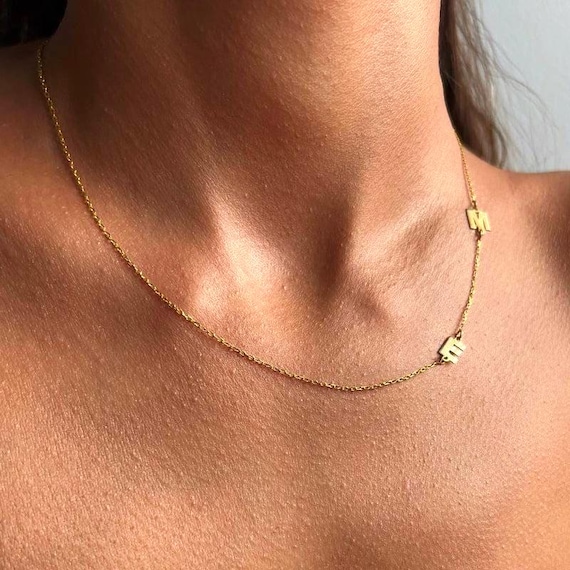 Minimal Double Initial Necklace 925 Sterling Silver