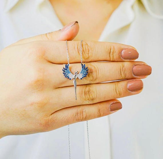 925 Sterling Silver Angel Necklace with Color Gradient Design – Elegant Pendant