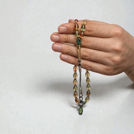 Handmade Pressed Amber Worry Beads with 1000 Silver Kazaz Tassel