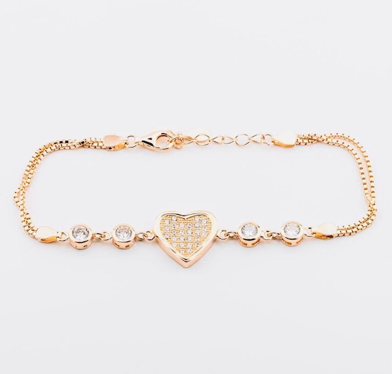 925 Sterling Silver Heart Bracelet with Solitaire Stone