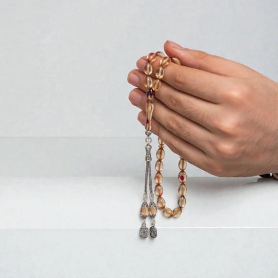 Amber Prayer Beads with 925 Silver Tassel – Amber Color Tesbih