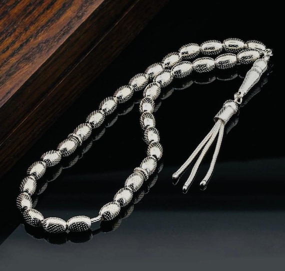925 Sterling Silver Tasbih – Arpa Cut with Dot Design  – 9x6 mm
