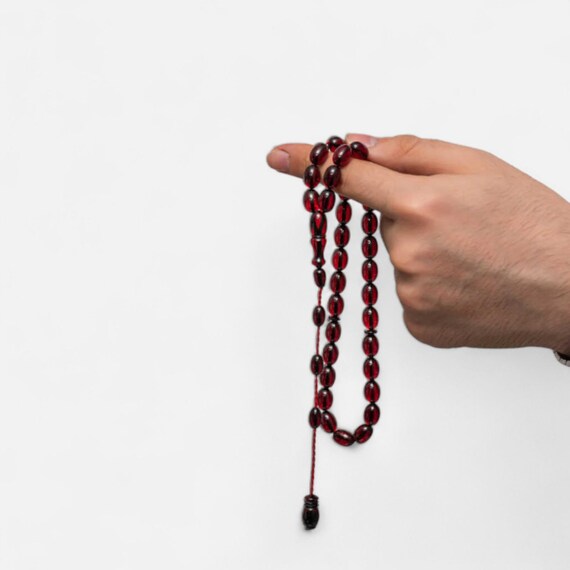 Handmade Red Pressed Amber Prayer Beads Misbaha Tasbih
