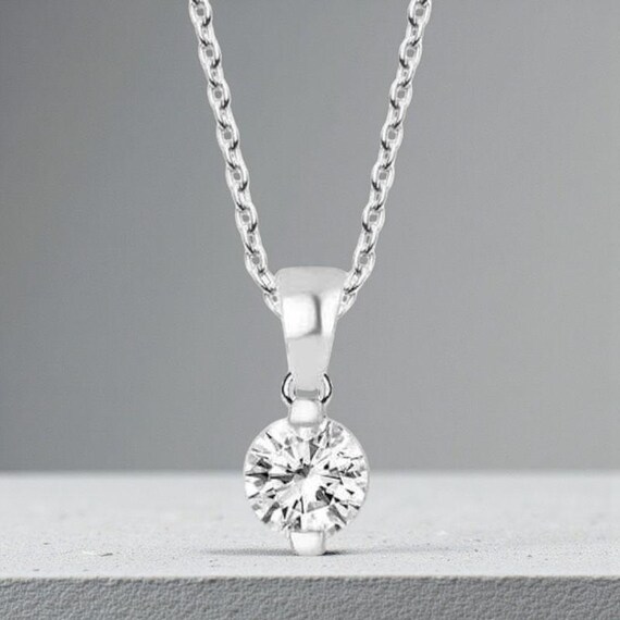 925 Sterling Silver Solitaire Pendant Necklace – Dainty Sparkling Stone Jewelry