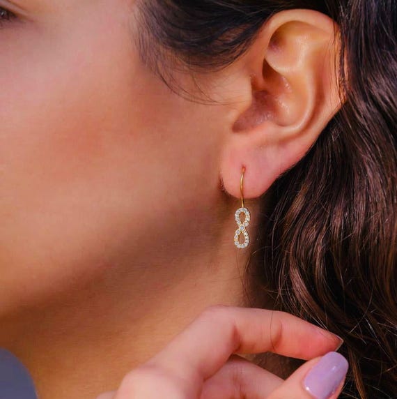 925 Sterling Silver Infinity Safety Pin Earrings with Zircon – Gold Plated