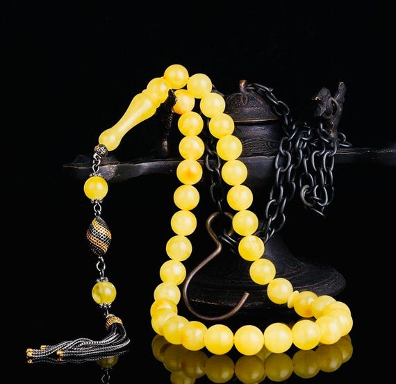 10mm Amber Misbaha with 925 Sterling Silver Tassel