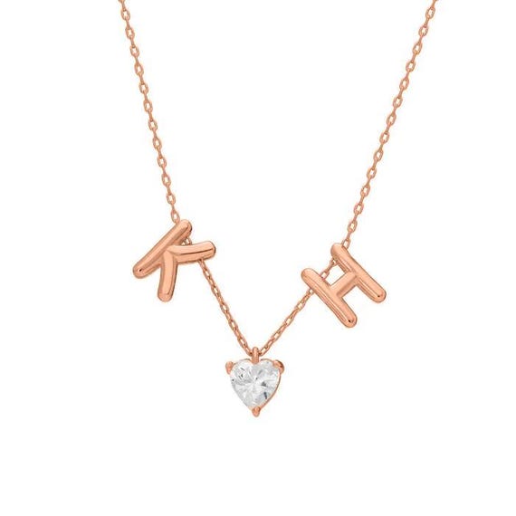 Initial Heart Necklace Set of 2 925 Sterling Silver Personalized Necklace