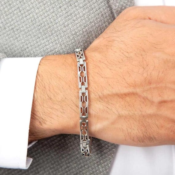 925 Sterling Silver Oxidized Men’s Bracelet Handmade Chain Link Bracelet
