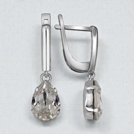 925 Sterling Silver Cluster Drop Earrings – Crystal Dangle Stud Design
