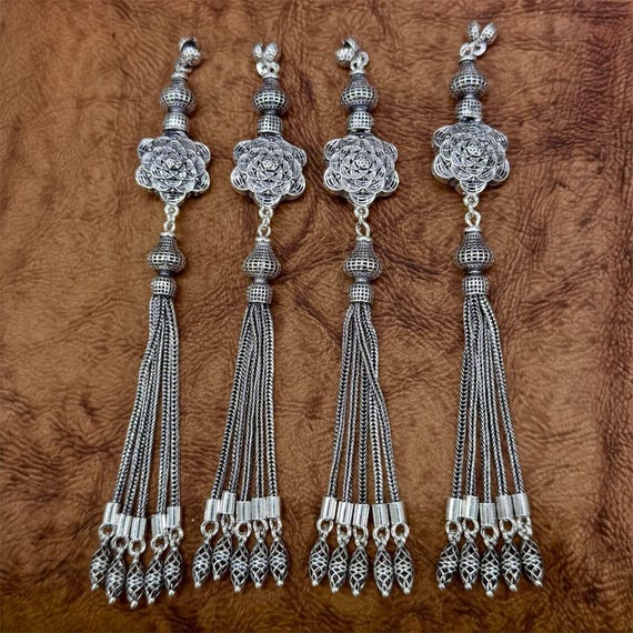 925 Sterling Silver Flower Filigree Multi-Chain Misbaha Tassel