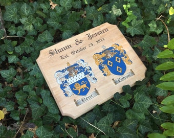 Double Coat of Arms, Couples, Wood Burned, Hand Painted