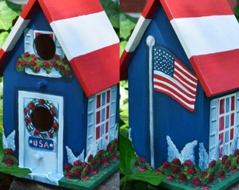 Patriotic Birdhouse, American Flag, Red, White and Blue, 4th of July