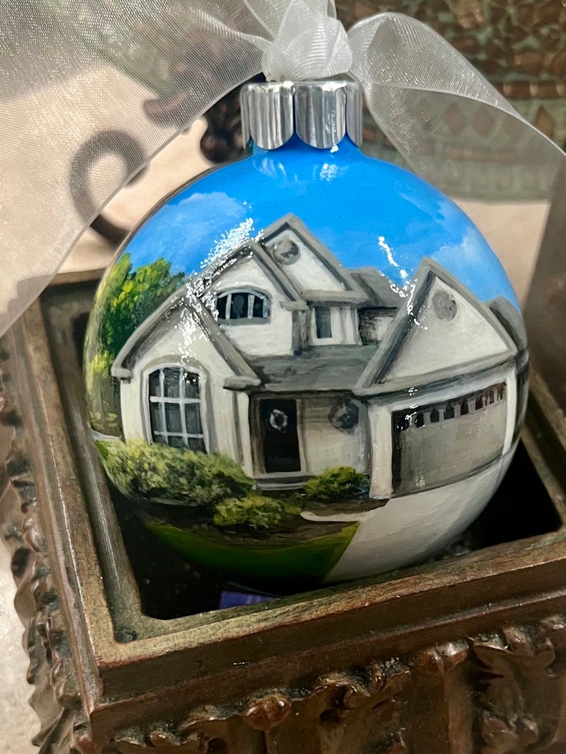 Custom Hand Painted Home Ornament, House Portrait, Custom Ornament image 1
