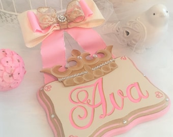 Personalized Door Sign, Girls Hand Painted Princess