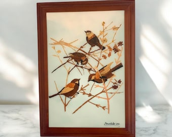 Holz-Intarsien-Kunst Holz-Intarsien- Holzwanddekor Einzigartiges handgemachtes Kunst-Vogelholz-Kunstgeschenk für Kunstliebhaber Blumenholz-exotische Kunst