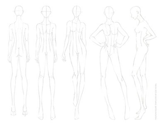Walking Women Fashion Template 9 Nine Head Size Female With Main Lines For  Technical Drawing Lady Figure Front Back View Vector Isolated Outline Sketch  Girl For Fashion Sketching And Illustration Stock Illustration 