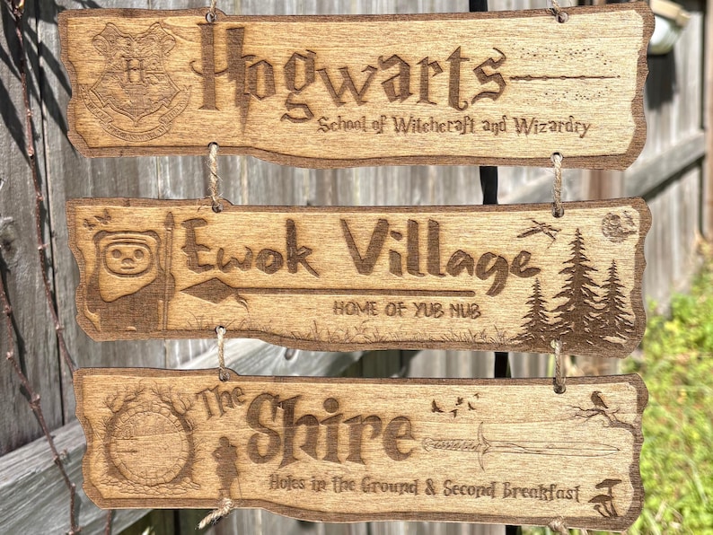 Fantasy Directional Sign Set – Laser Engraved Wooden Signs | the Shire ...
