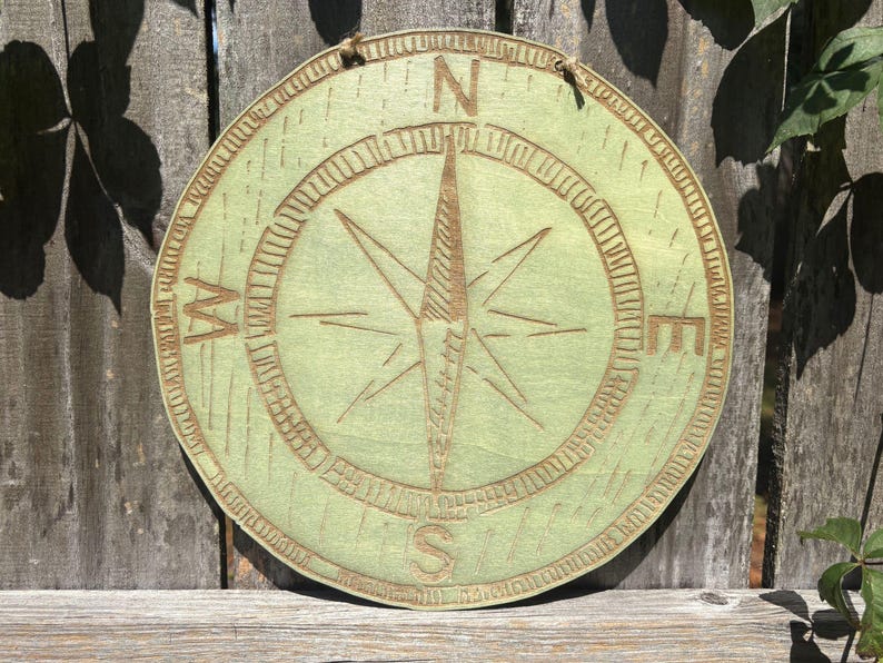 Rustic Compass Rose – Laser-engraved Basswood Round Wall Sign (11.5 ...
