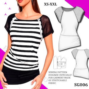 Tunic Sewing Pattern: Boat Neck, Stretch Fabric (PDF Pattern)/A4 A0 Letter formats