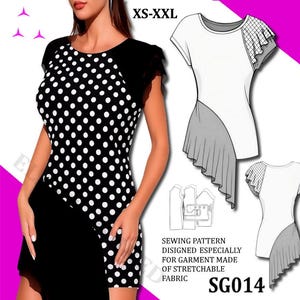Asymmetrical  Dress Tunic Sewing Patten/Short  Sleeve Tunic/XS-XXL/Instant Download/Beginner Friendly