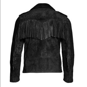 Men&#39;s Black Suede Leather Fringe Jacket Western Cowboy Fringed Festival Jacket