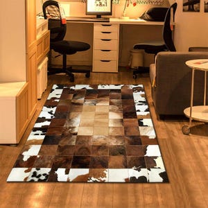 HANDMADE 100% Natural Cowhide Rug | Patchwork Cowhide Area Rug | Real Cowhide Hallway Runner | Hair on Leather Cowhide Carpet