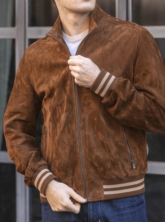 Men's Brown Real Suede Leather Jacket Western Suede Lambskin