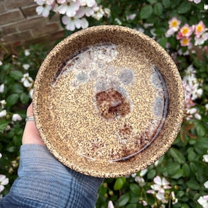 Rustic Ceramic Bowl with Crystallized Glass Glaze – Handmade Pottery Dish – Earthy Speckled Stoneware – Artisan Glass-Infused Bowl