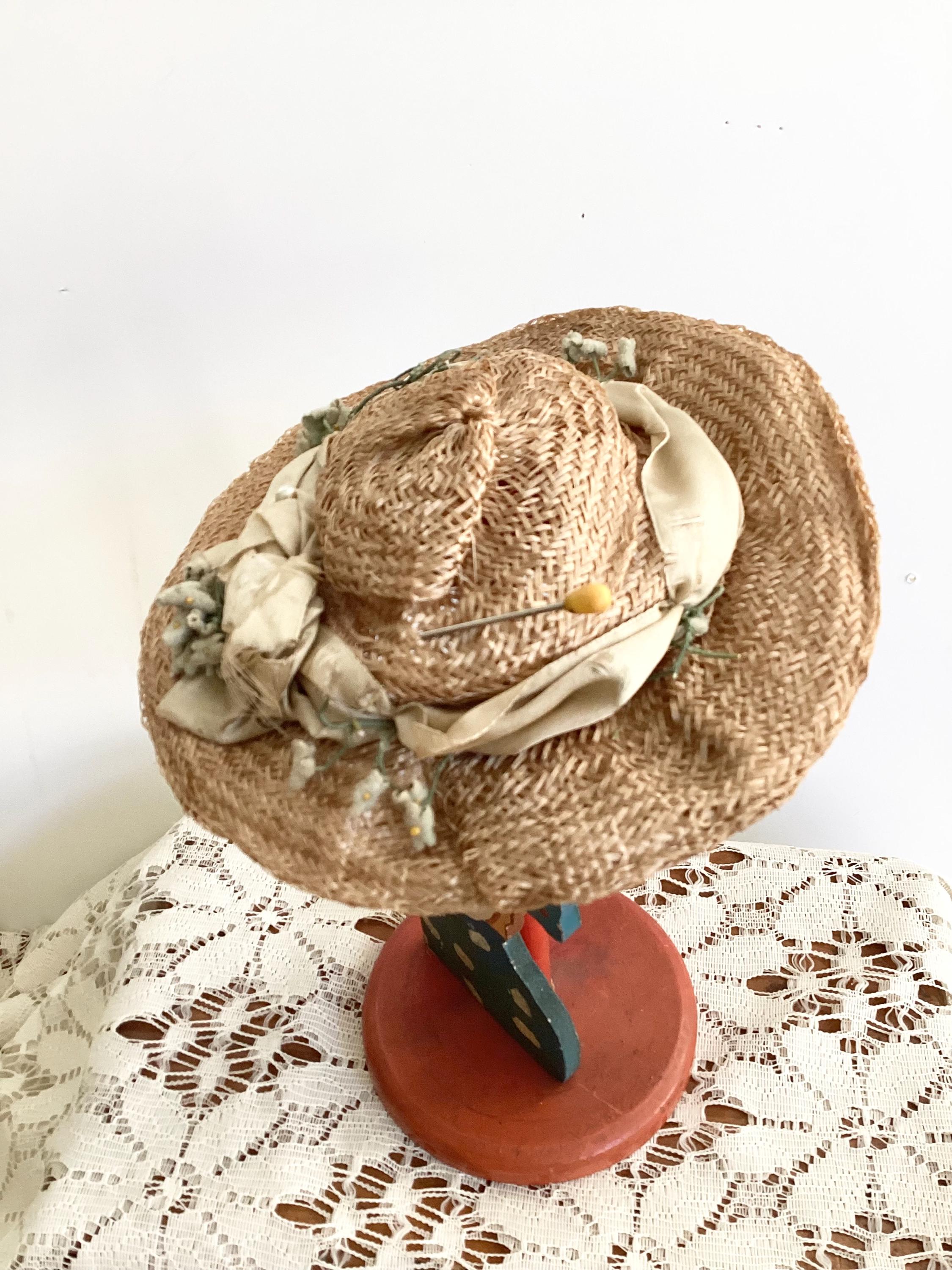 Antique Straw Hat With Ribbon - Etsy display picture 2