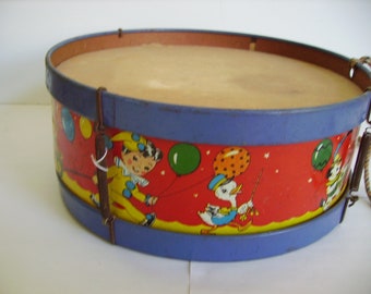 Vintage Childs Toy Drum/Vintage 1950s Toy Drum