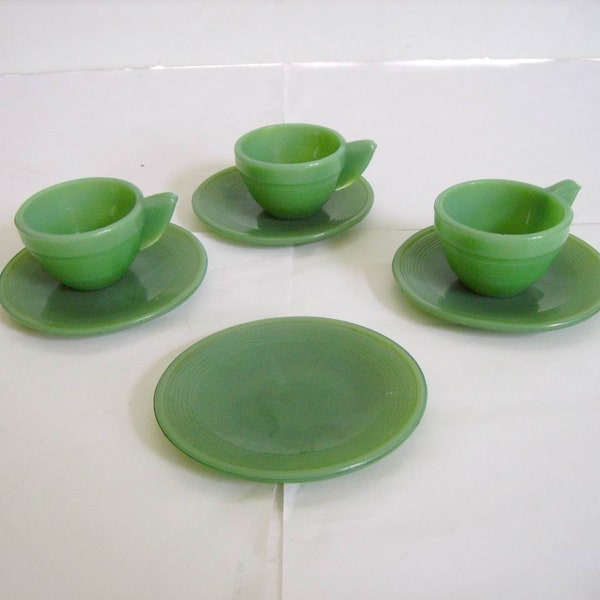 Vintage Akro Agate Jadeite Green Childs Dishes/Jadite Jadeite Childs Cups and Saucers