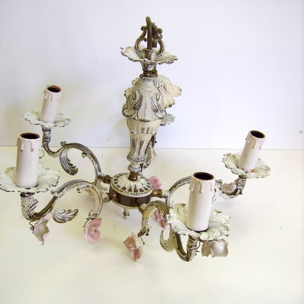 Vintage Shabby Cottage Pink Porcelain Flowers Petite Chandelier/Pink Porcelain Flowers/Cottage Chic Chandelier