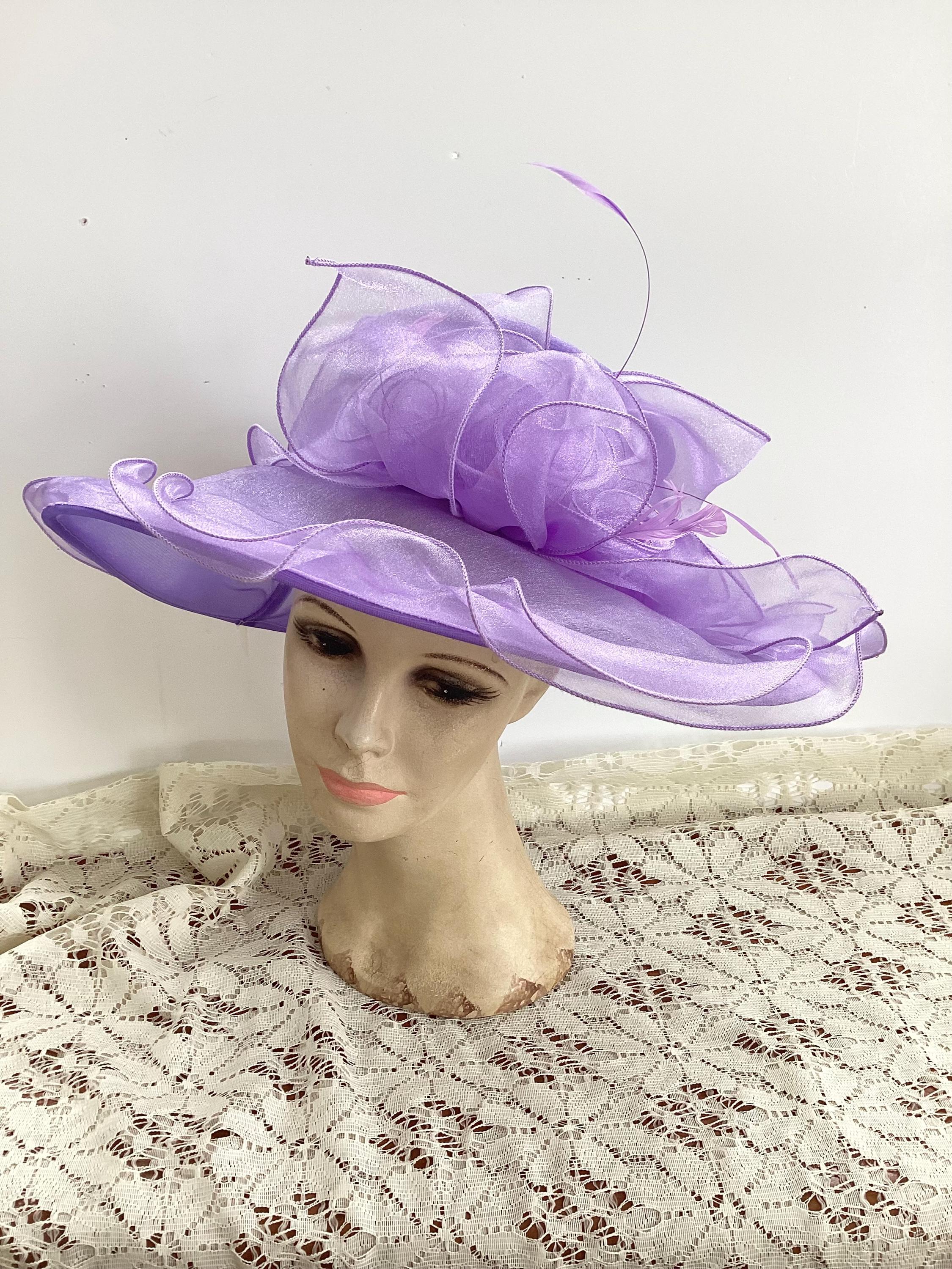 ARLIN Vintage Inspired Lavender  Church Hat with Netting Bow/Brooch Sz OS Women Organza Church Derby Hat Wide Brim Sun Hats for  main image 3